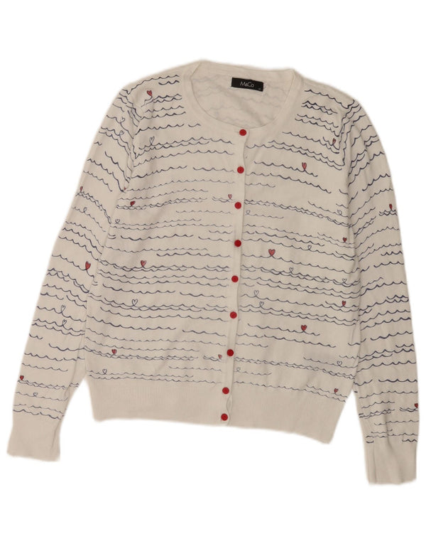 M&Co Dame Cardigan Sweater UK 12 Medium Hvid Stribet Viscose