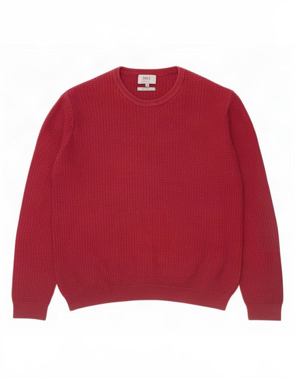 Marks & Spencer Mens Crew Neck Jumper Sweater Large Burgundy Cotton