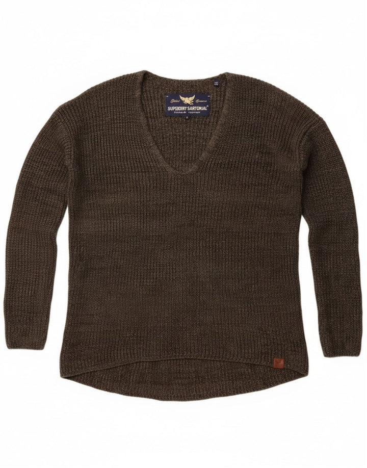 Superdry Dame Oversized V-hals sweater UK 6 XS Khaki Bomuld