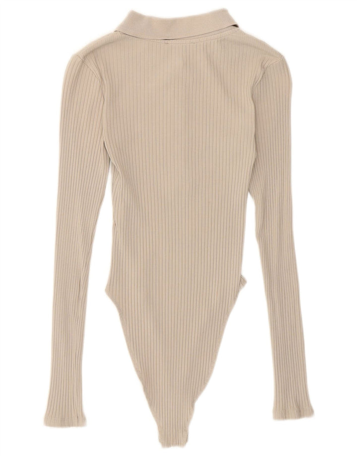 Zara langærmet bodysuit til kvinder UK 8 Lille beige bomuld
