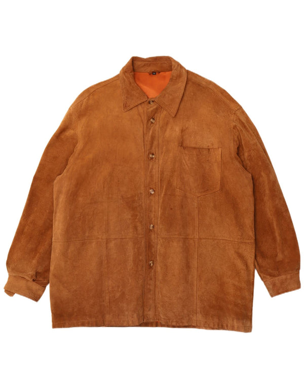Vintage Herre Overshirt Ruskind Skjorte IT 58 2XL Brun