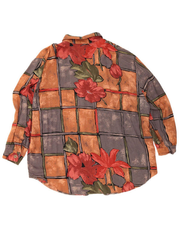 Vintage dameskjortebluse UK 22 3XL flerfarvet blomsterviscose