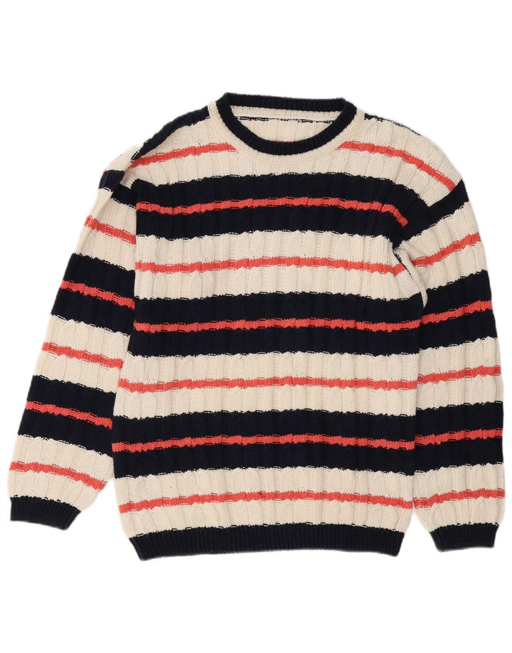Vintage Herre Boat Neck Jumper Sweater Medium Flerfarvet Stribet