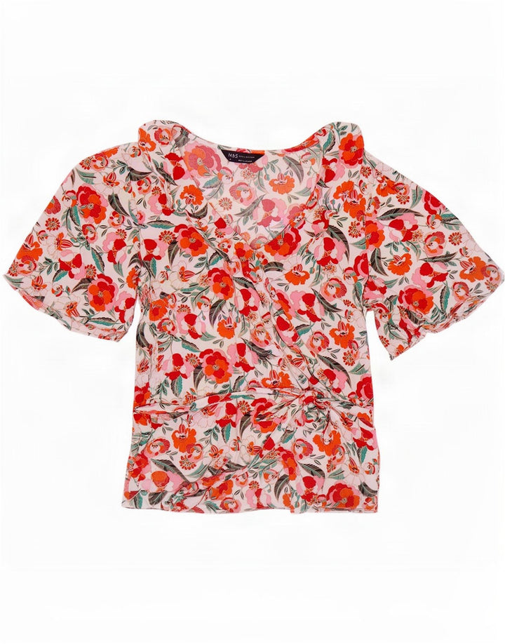 Marks & Spencer Damebluse Top UK 10 Small Multicolored Floral Viscose