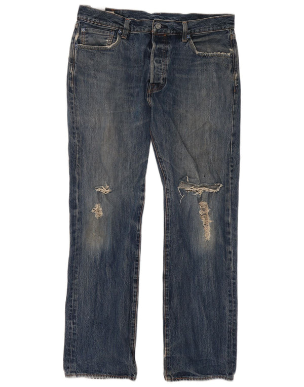 Levi's Men Distressed Straight Jeans W34 L32 Blå Bomuld