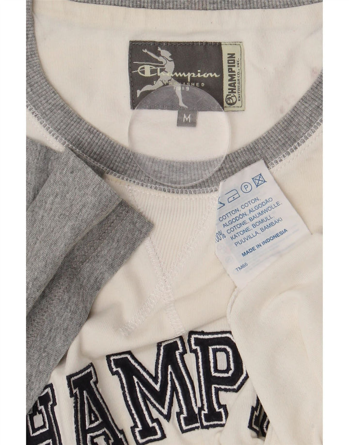 Champion Dame Grafisk T-Shirt Top UK 14 Medium White Colourblock Bomuld