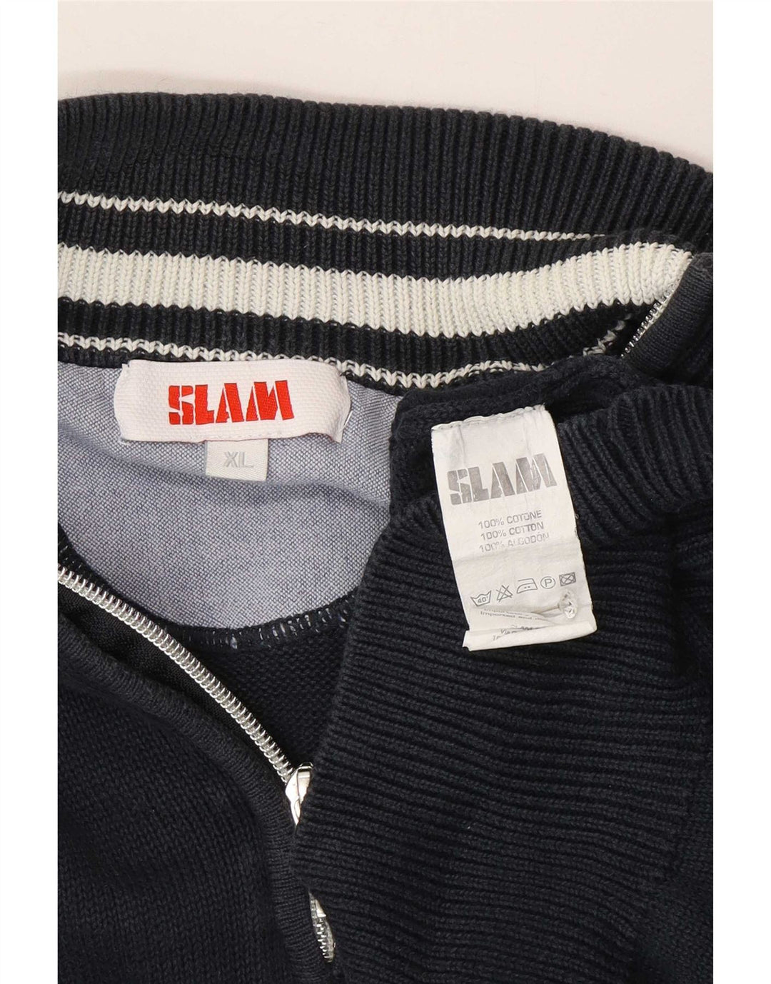 Slam Herre Zip Neck Jumper Sweater XL Navy Blue Bomuld