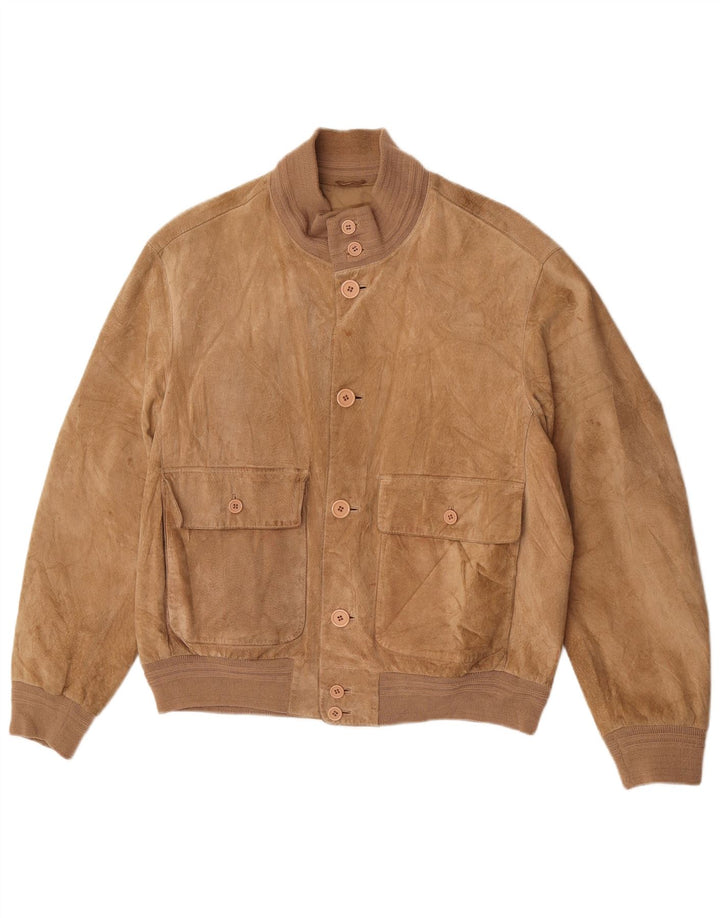 Vintage herre ruskind bomberjakke EU 48 medium beige læder