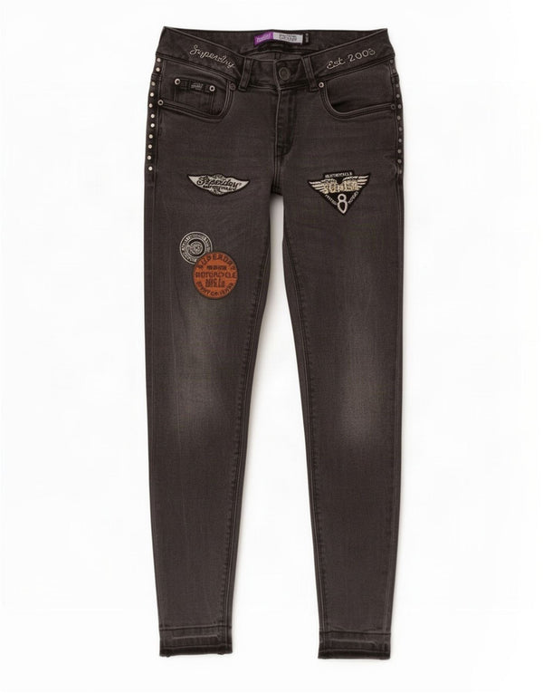 Superdry Dame Cassie Graphic Distressed Skinny Jeans W26 L28 Grå Bomuld