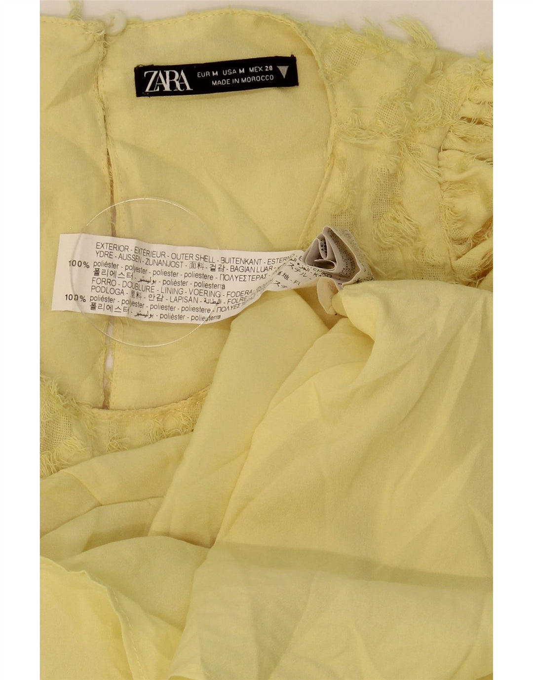 Zara Kvinders Abstrakt Mønster Tiered Dress UK 12 Medium Gul Polyester