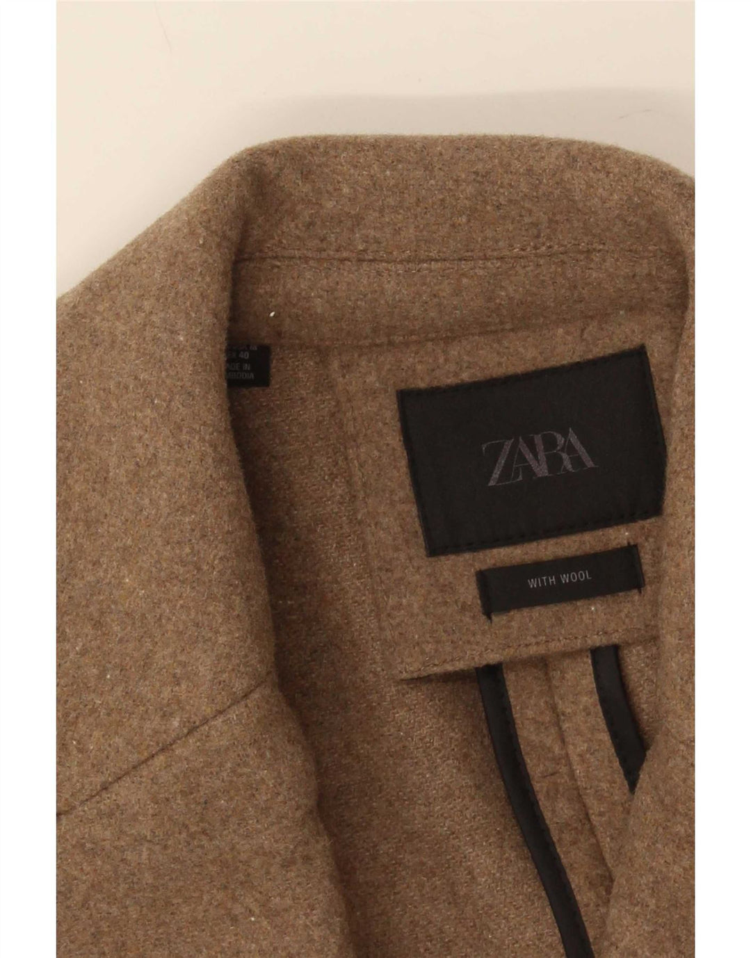 Zara Herre Overfrakke UK 38 Medium Beige Uld