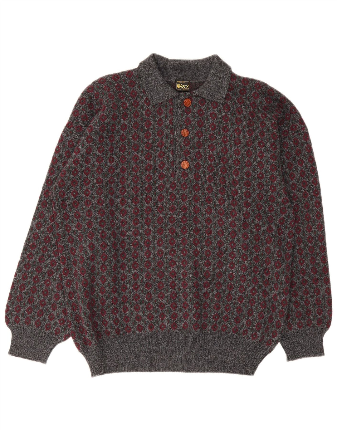 Viky Tricot Herre Polo Neck Jumper Sweater IT 50 Medium Grå Geometrisk