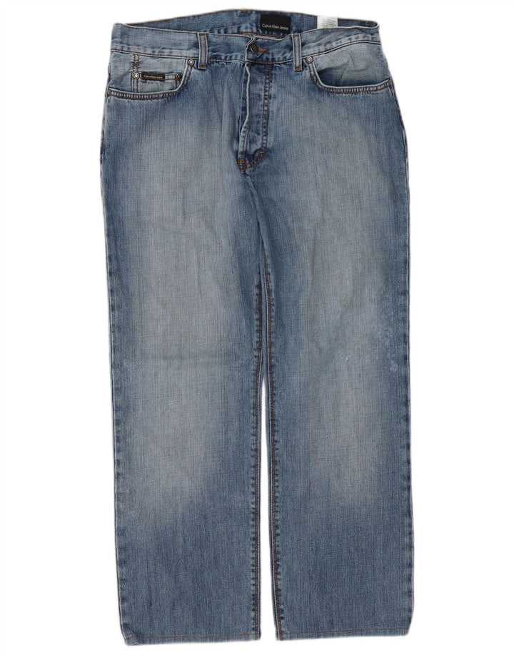Calvin Klein Herre Distressed Straight Jeans W33 L27 Blå Bomuld