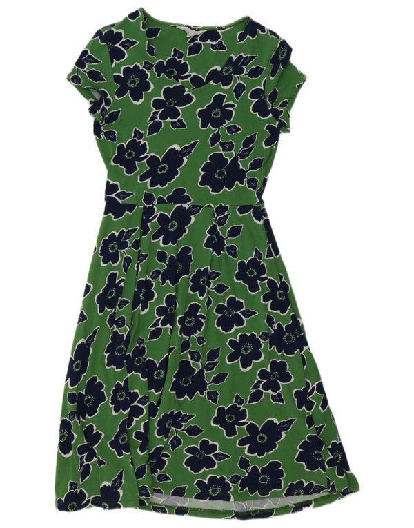 SEASALT CORNWALL Kvinder A-Line Kjole UK 10 Small Green Floral Bomuld