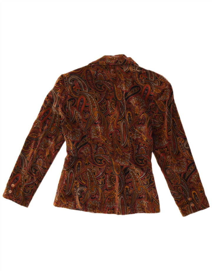 Madeleine Dame 3 Button Blazer Jacket UK 10 Small Brown Paisley Cotton
