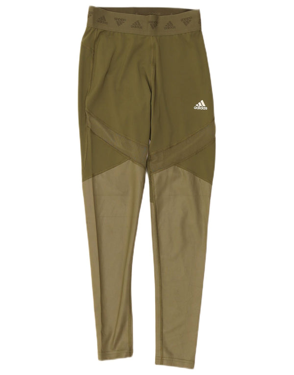 Adidas Aeroready Leggings til kvinder UK 8/10 Small Khaki Colourblock Polyester