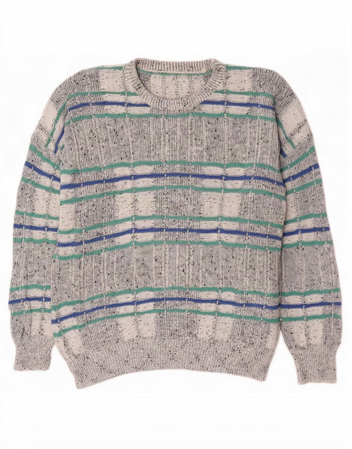 Vintage herre sweater med rund hals, stor grå ternet