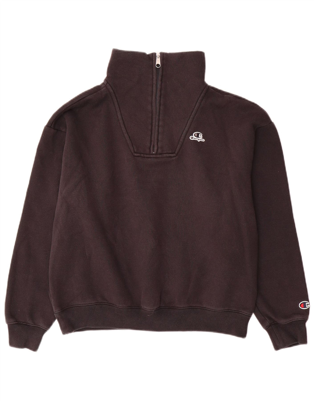 Champion Womens Oversized Zip Neck Sweatshirt Jumper UK 10 Small Black