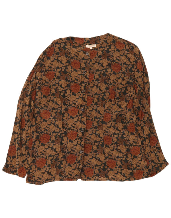 Peter Hadley Dame Skjorte Bluse IT 48 XL Brun Floral Silke