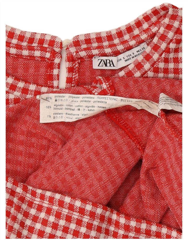 Zara Dame A-Line Kjole UK 8 Lille Rød Gingham Polyester