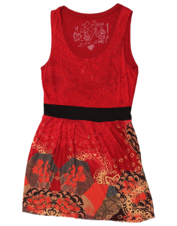 Desigual Kvinders Grafisk Ærmeløs Skede Kjole UK 14 Large Red Floral
