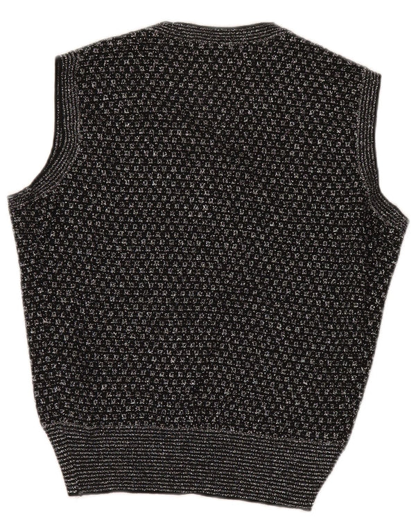 Vintage Dame Vest Tank Top UK 14 Medium Sort Geometrisk