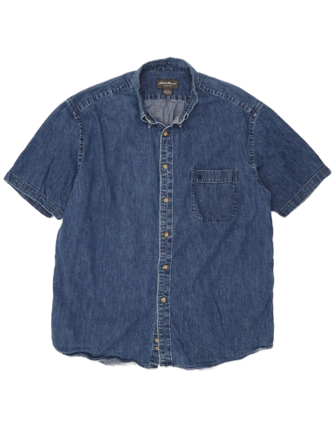Eddie Bauer Herre kortærmet denimskjorte Stor blå bomuld