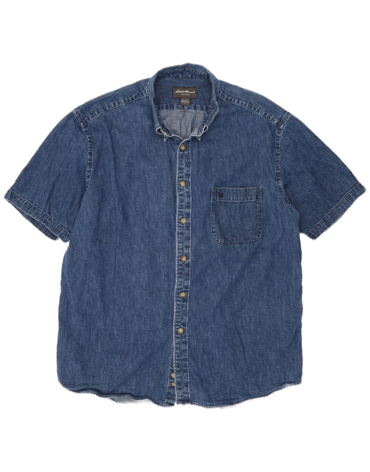 Eddie Bauer Herre kortærmet denimskjorte Stor blå bomuld