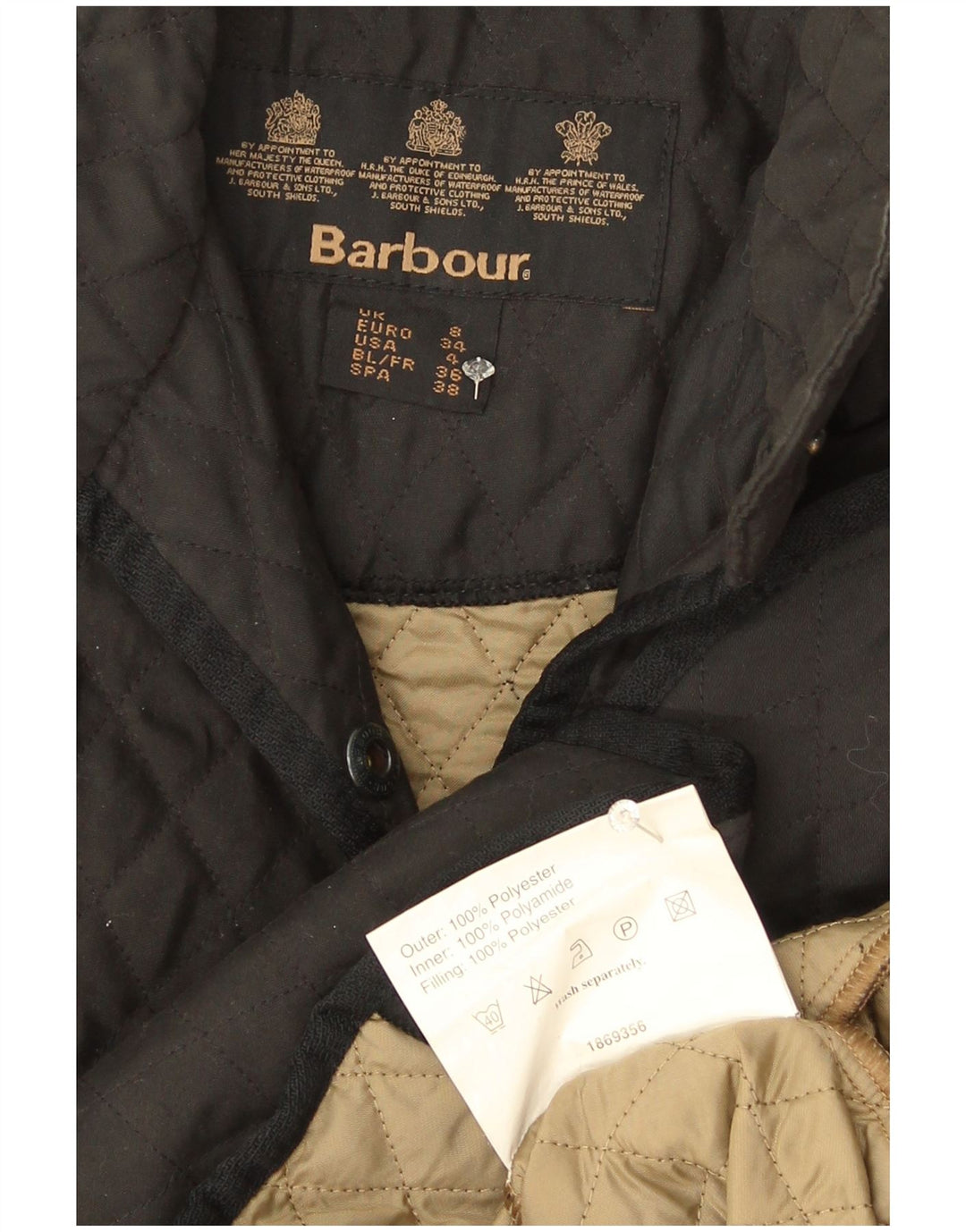 Barbour Quiltet jakke til kvinder UK 8 Lille sort polyester