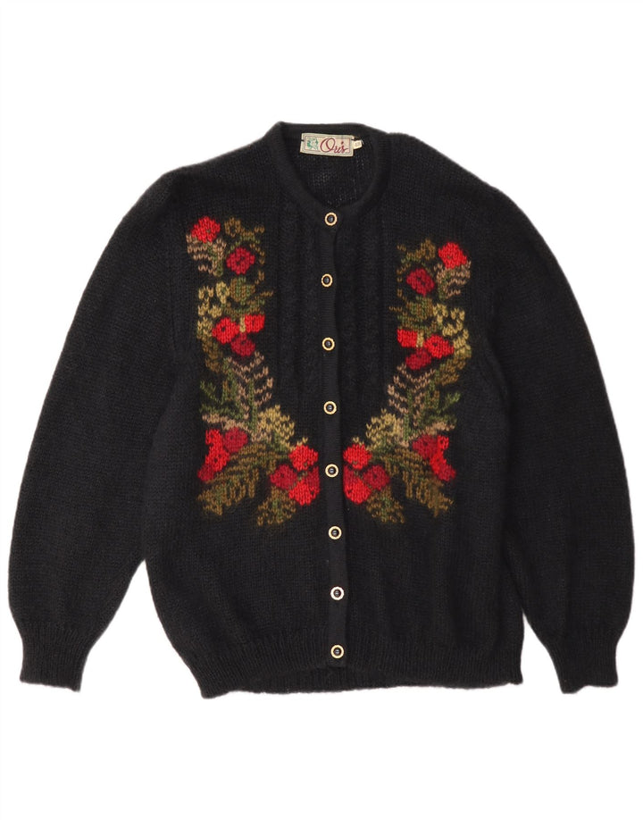 Oris Dame Cardigan Sweater EU 48 2XL Sort Blomster