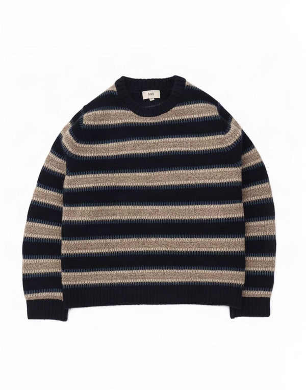 Marks & Spencer mænds rund hals sweater 2XL marineblå stribet akryl