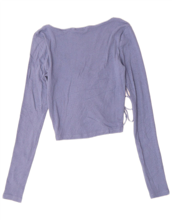 ZARA Womens Crop Top Langærmet UK 12 Medium Blue Bomuld