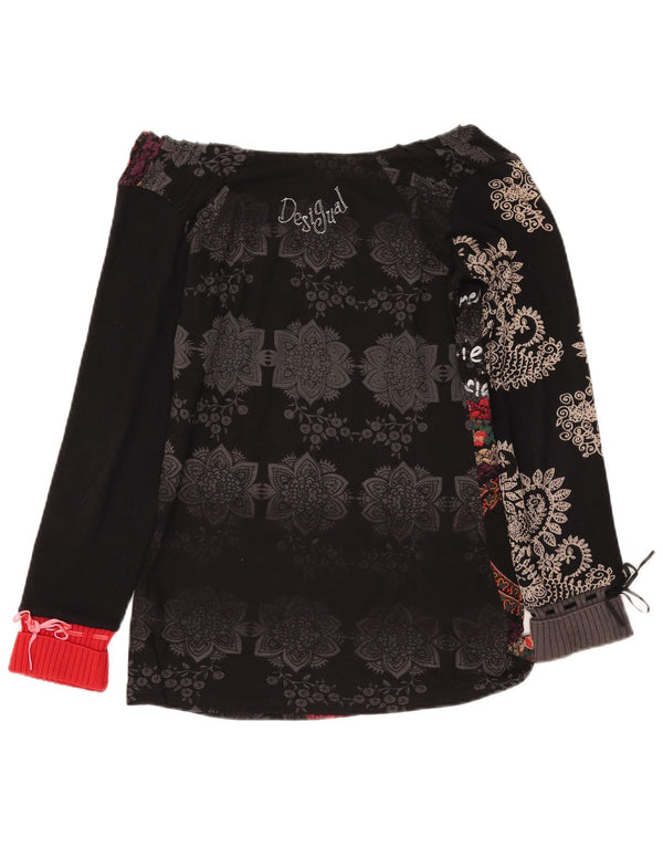 Desigual Womens Graphic Top Long Sleeve UK 14 Large Black Floral Cotton