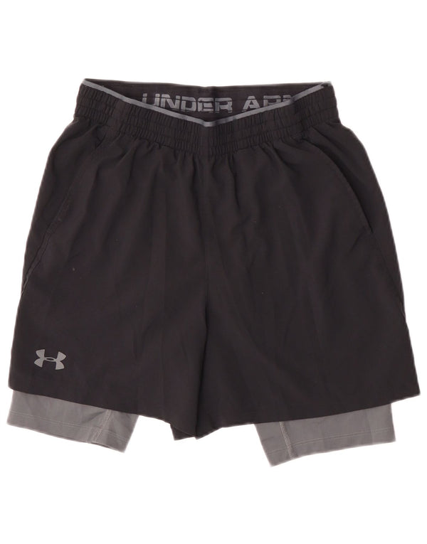 Under Armour Womens Heat Gear Sports Shorts UK 12 Medium Black Colourblock