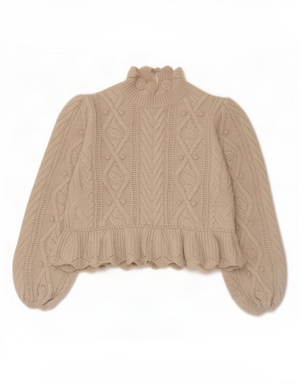Zara Womens Crop Turtle Neck Jumper Sweater UK 10 Small Beige Acrylic