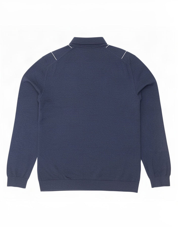 Marks & Spencer Herre Polo Neck Jumper Sweater Stor Blå Stribet
