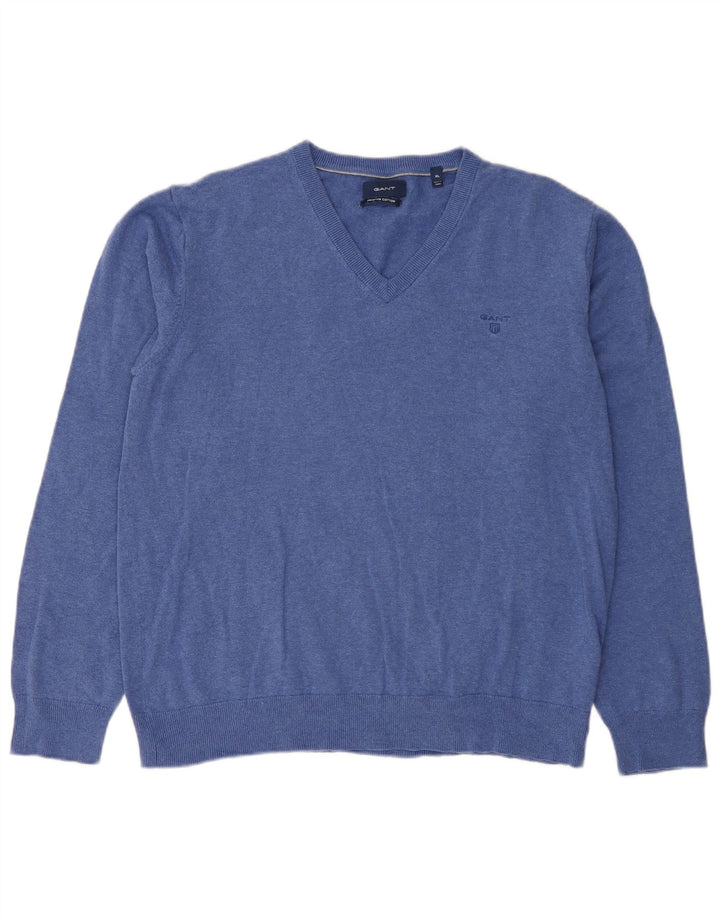 Gant Herre V-hals sweater XL Blå Bomuld