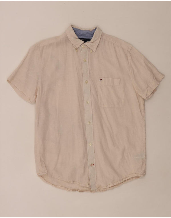 Tommy Hilfiger Kortærmet Herre Regular Fit Skjorte Large Beige Linen