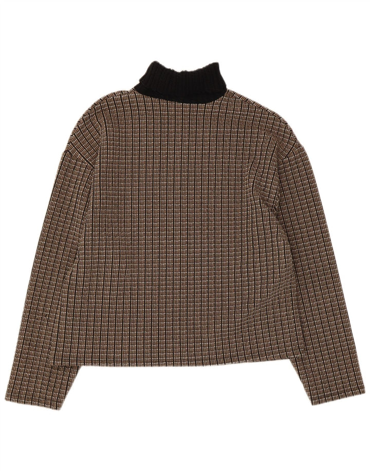 ZARA Womens Roll Neck Jumper Sweater UK 14 Medium Brown Striped Polyester