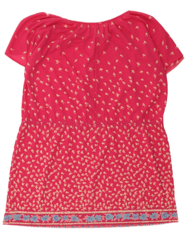 Vintage Dame Tunika Kjole EU 42 Large Pink Floral Polyester