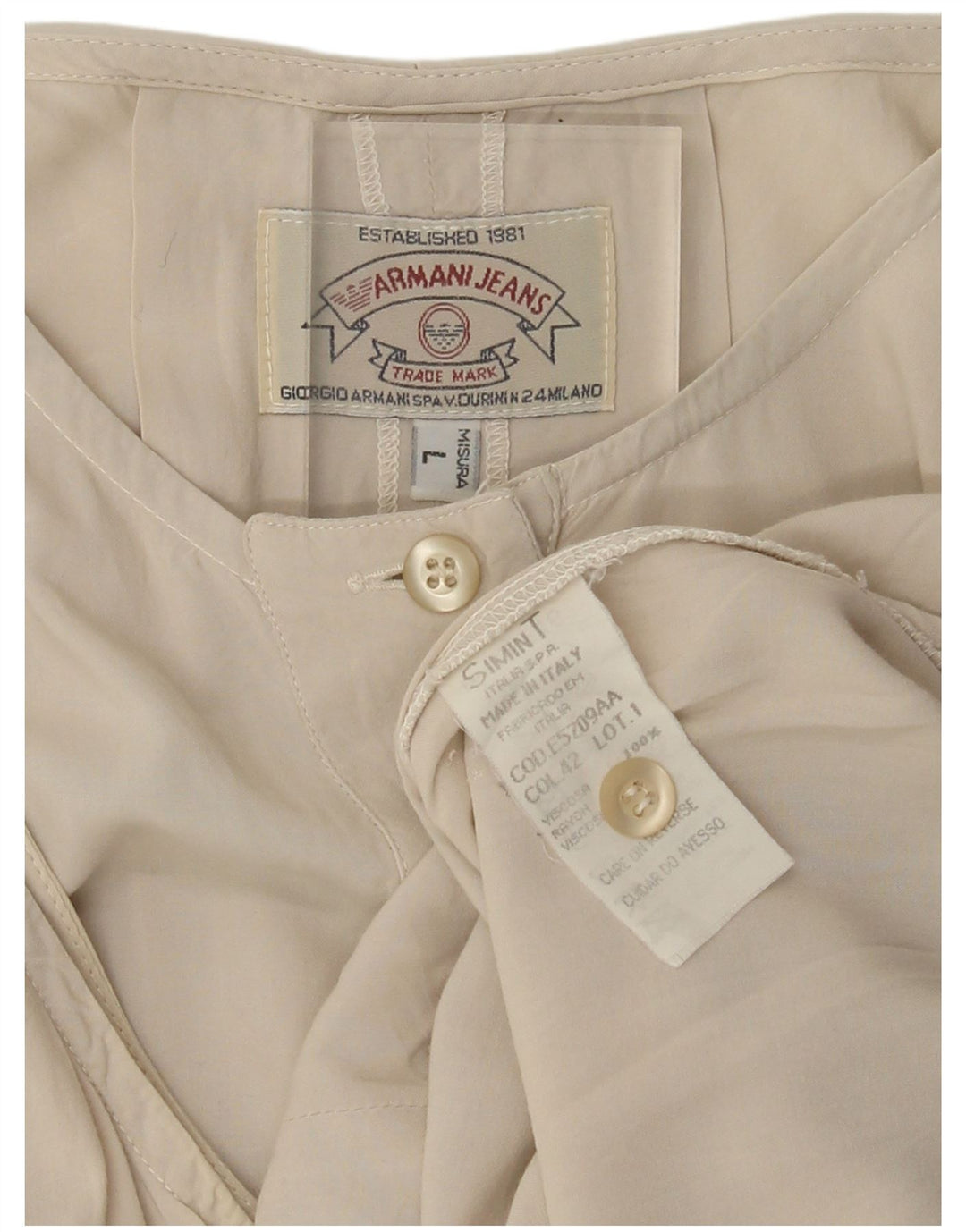 Armani Jeans Dame ærmeløs bluse Top UK 14 Stor Beige Viscose