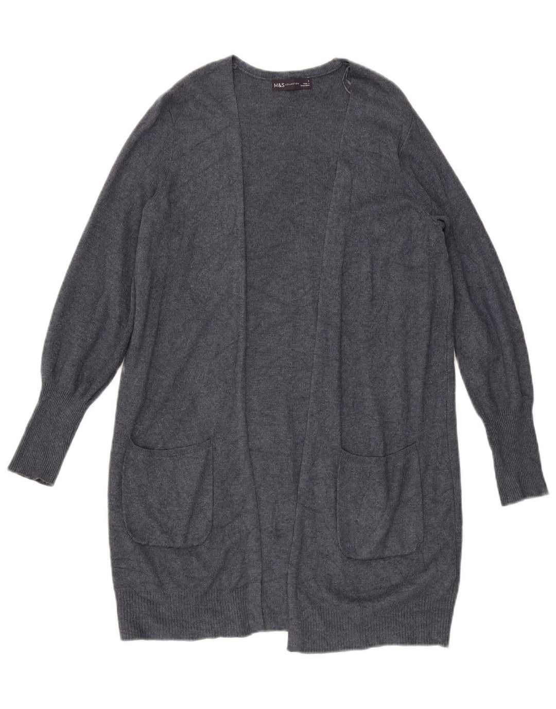 Marks & Spencer Dame Longline Åben Cardigan Sweater UK 10 Small Grey