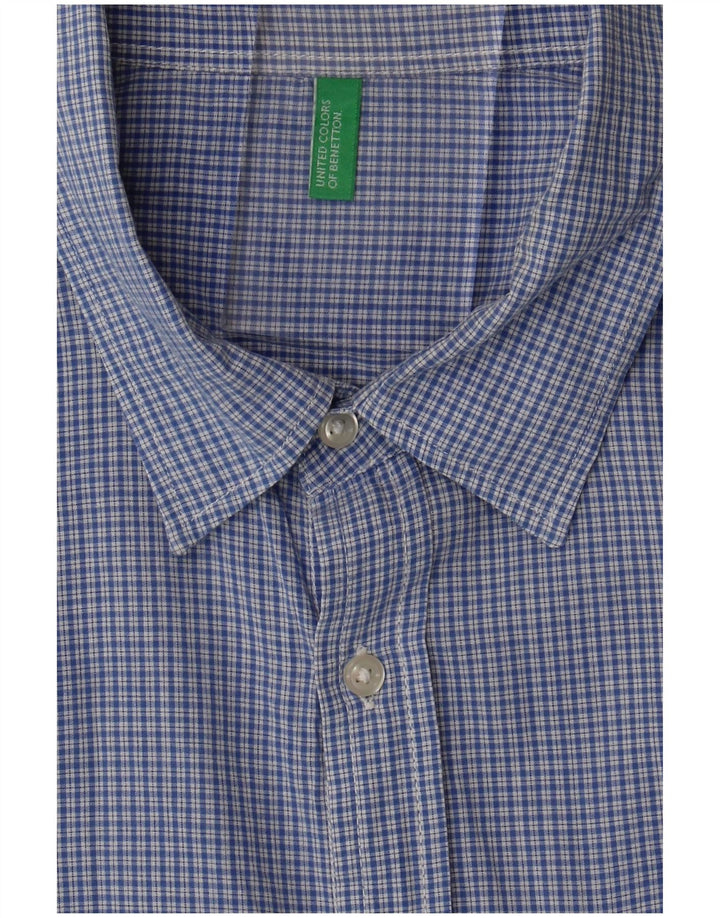 Benetton Kortærmet Herreskjorte Medium Blue Check