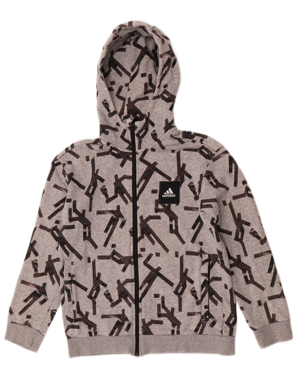 Adidas drenge grafisk hættetrøje med lynlås 11-12 år grå bomuld