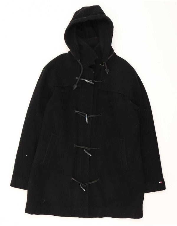 Tommy Hilfiger Dame Hooded Duffel Coat UK 16 Large Black Wool
