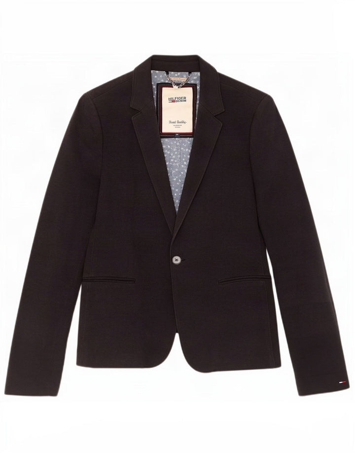 Tommy Hilfiger Dame 1 Knap Blazer Jakke UK 12 Medium Marineblå Bomuld