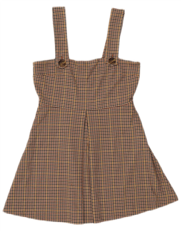 ZARA Pinafore-kjole til kvinder UK 12 Medium Brown Houndstooth Polyester