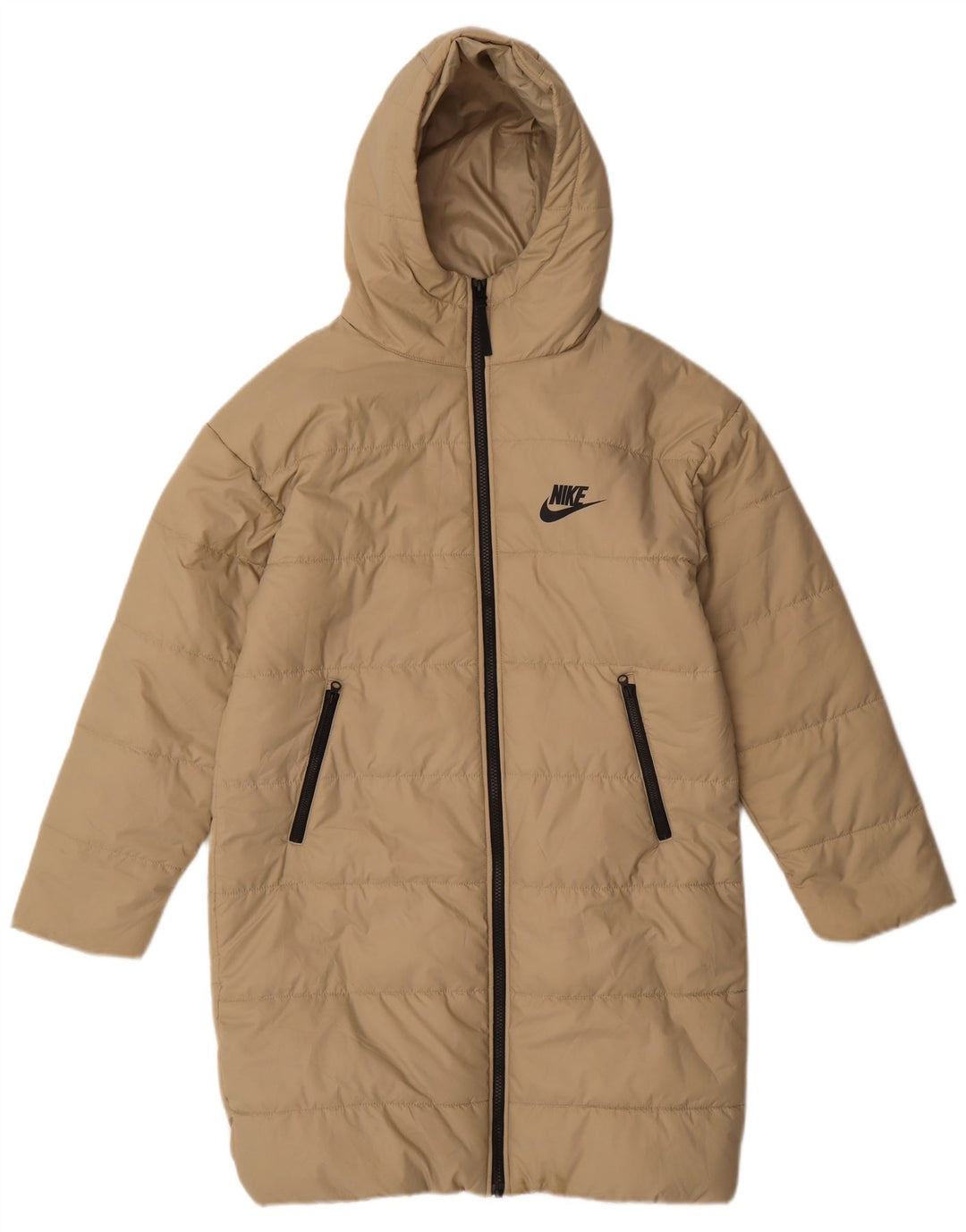 Nike Dame Hætte Oversized Polstret Frakke UK 6 XS Beige Polyester