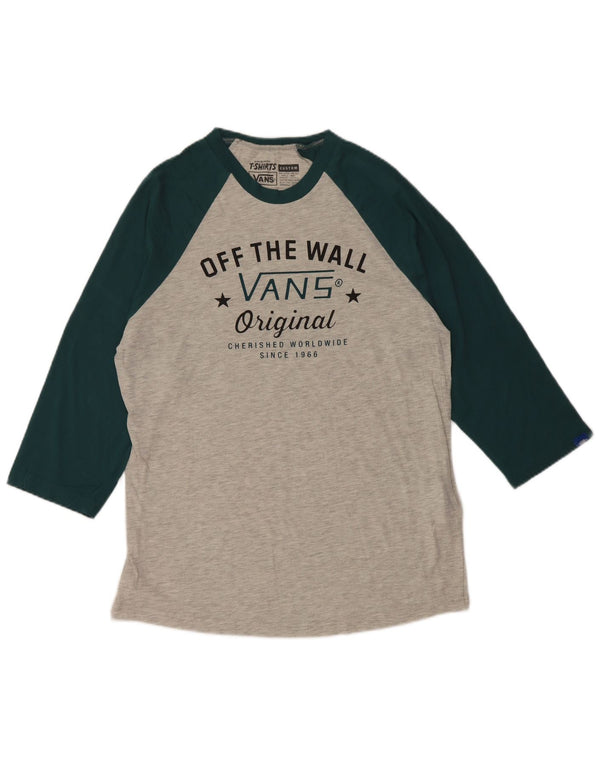 VANS Mens Custom Fit Graphic Top 3/4 Sleeve Small Grey Colourblock Cotton