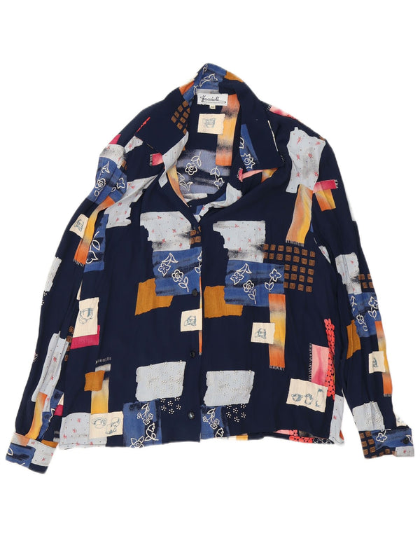 Vintage Dame Loose Fit Shirt Bluse IT 42 Medium Navy Blue Patchwork
